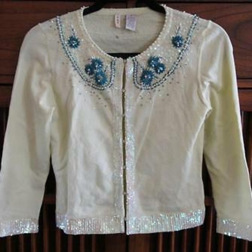 Anthropologie 2004 Encrusted Tab Collar Cardigan